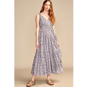 LUCKY BRAND Beachy Breezy Maxi Dress in Blue Floral Cotton - L